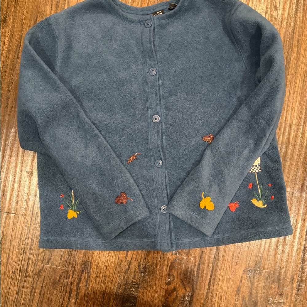 croft & barrow Green Embroidered Fleece Button-Front Cardigan